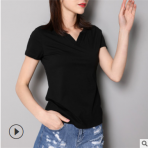 2019春夏季高端街頭潮人韓版棉套頭V字領修身型女式T恤工廠貨源潮