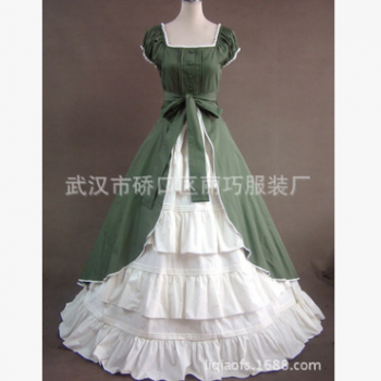 批發 軍綠加白色棉料兩件套 Lolita哥特式宮庭洋裝 可量身定制