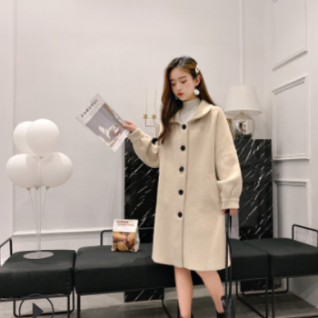 2019秋冬季新款女裝仿雙面呢羊絨大衣寬松翻領時尚休閑針織外套