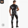 歐美性感男士漆皮緊身連體衣雙拉鏈頭開襠夜店舞臺ds演出服短袖裝