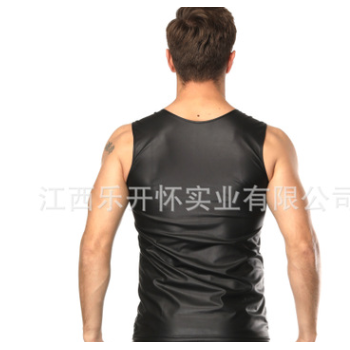 性感男士漆皮無袖襯衣 夜店舞臺ds表演套裝 速賣通亞馬遜外貿(mào)貨源