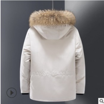 加拿大風(fēng)羽絨服男冬季加厚短款青年工裝上衣制服連帽大毛領(lǐng)鵝潮流