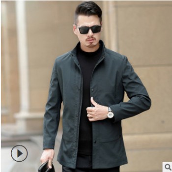 外套男中年男士外套2019春秋新款立領(lǐng)修身爸爸裝衣服薄款休閑夾克