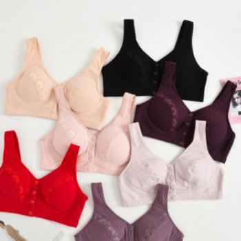 新款無鋼圈加大碼前扣內(nèi)衣 中老年蕾絲邊背心瑜伽睡眠孕婦文胸