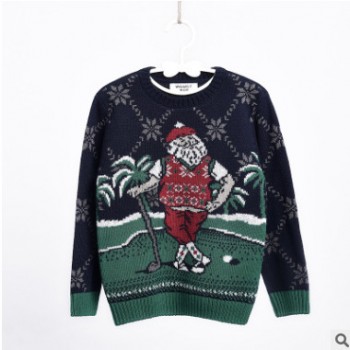 2019套頭圓領(lǐng)毛衣圣誕毛衣兒童圣誕毛衣高爾夫圣誕老人