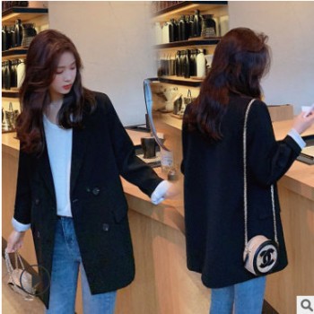 2020新款chic小西裝女裝外套英倫風(fēng)韓版寬松休閑職業(yè)時(shí)裝黑色西服