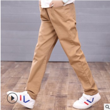 一件代發(fā)2020春秋冬新款兒童卡其色褲子男童純棉微彈水洗學生校褲