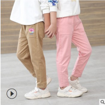 童褲2020春秋新款韓版純棉兒童休閑褲男童女童中大童學生校褲備用