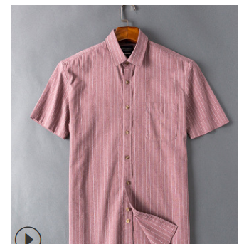春夏男士純棉色紡短袖襯衫 液氨免燙休閑水洗襯衣中青年抗皺男裝