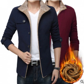 冬季青年男裝棉衣韓版修身連帽加厚加絨保暖外套中長呢大衣潮上衣