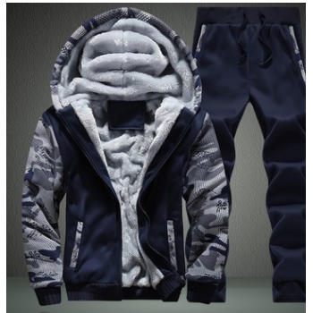 廠家直銷冬季加絨加厚套裝男青少年連帽兩件套運(yùn)動(dòng)衛(wèi)衣套裝JC