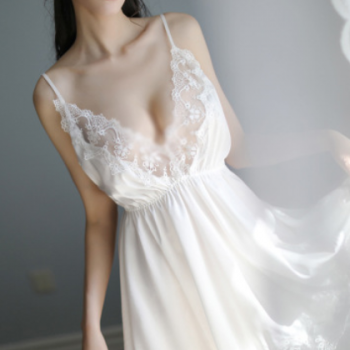 千秀新品情趣內衣刺繡花邊蕾絲誘惑睡裙套裝女式家居睡衣冰絲代發(fā)