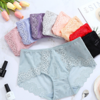 2020新品透氣中腰三角褲女 性感全蕾絲棉質襠部包臀女士內褲