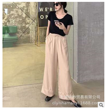 伊紗定制2019春夏新款甜美瑞麗ins風垂柔設計感純色闊腿褲