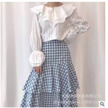 伊紗定制2019春夏韓版雙層荷葉邊兩面穿小眾設計感襯衫