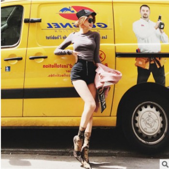 新款港風chic秋冬不規則打底衫T恤長袖女上衣LIN