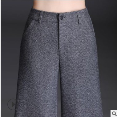 2020秋冬季新款毛呢闊腿褲女褲OL風(fēng)通勤休閑褲高腰長(zhǎng)褲子氣質(zhì)跨境