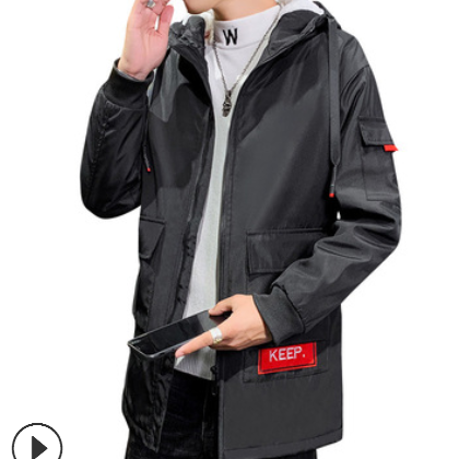 男士加絨風衣2020冬季新款韓版潮流中長款工裝夾克連帽棉衣外套男