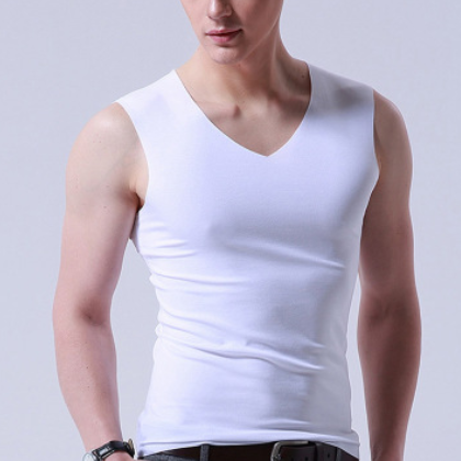 2020男裝夏季新款背心V領(lǐng)修身型無痕冰絲背心冰爽運(yùn)動(dòng)彈力打底衫