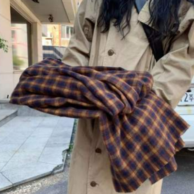 復古英倫學院風仿羊絨格紋圍巾女日系秋冬季加厚保暖長款披肩圍脖