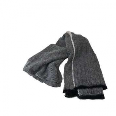 韓版人字紋仿羊絨圍巾黑白拼色小毛邊流蘇百搭加厚男女保暖披肩