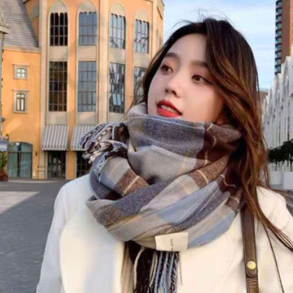 網紅同款韓國東大門日系復古格子圍巾女冬季仿羊絨披肩廠家批發