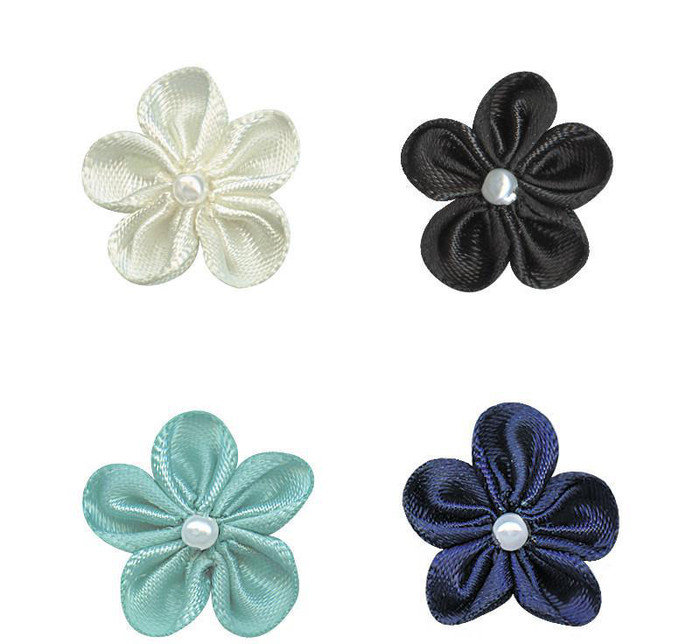 姚明花飾單面滌綸色丁絲帶1珠2分五瓣花服裝輔料配飾緞帶工廠