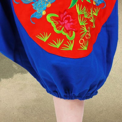 2015新款民族風(fēng)女裝 棉麻寬松個(gè)性撞色貼布繡吊襠褲 七分褲