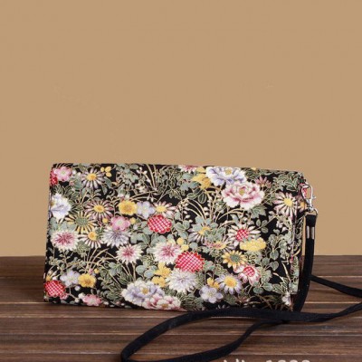 混批 民族風(fēng)原創(chuàng)設(shè)計(jì) 和風(fēng)森女印花棉麻三層斜挎包 女包 多色