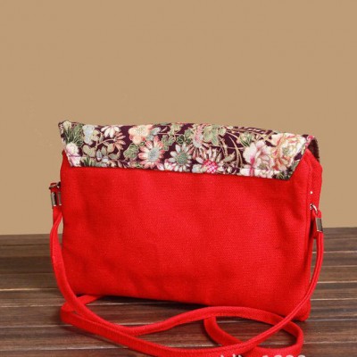 混批 民族風(fēng)原創(chuàng)設(shè)計(jì) 和風(fēng)印花棉麻三層小斜挎包 女包 多色