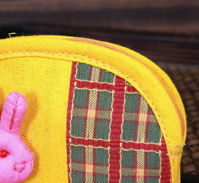 棉麻手工布藝錢包 撞色兔兔先生 可愛零錢包 多色