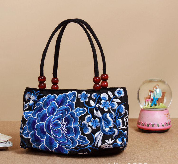 新款 民族風(fēng)原創(chuàng)繡花包 棉麻雙面繡花木珠手提包 單肩包 女包