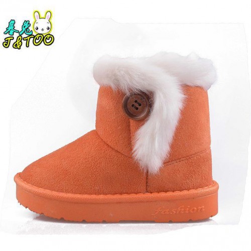 2014兒童雪地靴防滑耐磨搭扣男女童靴翻毛紐扣 大碼