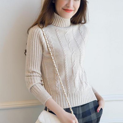 2016秋冬季新款高領(lǐng)純山羊絨衫女短款加厚毛衣麻花套頭針織打底衫