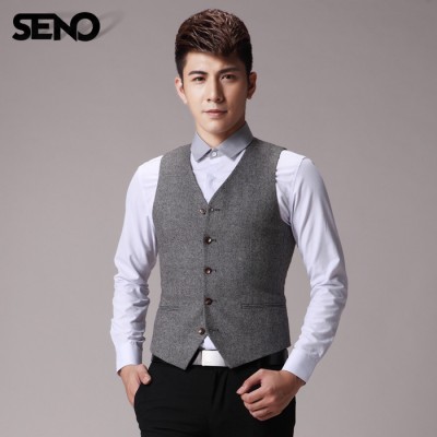 seno秋冬新款 商務(wù)男士 羊毛西服背心馬夾 精致V領(lǐng)男士馬甲