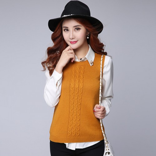 韓版時尚學生裝無袖馬夾羊絨針織衫背心女修身套頭坎肩毛衣馬甲                【羊絨面料 手感柔軟