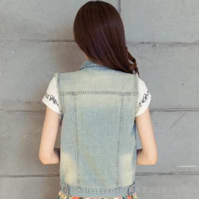 2016新韓版短款牛仔馬甲背心夏季薄小外套 百搭無袖坎肩一件