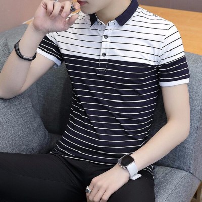 男士簡約商務條紋POLO衫