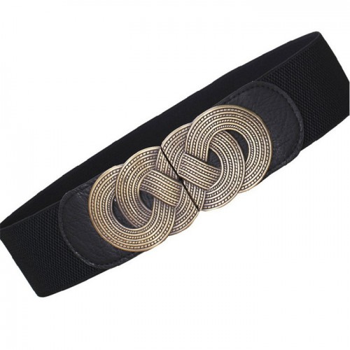 韓版復古女士彈力加寬腰封 連衣裙子裝飾帶松緊腰帶白色8字扣腰帶