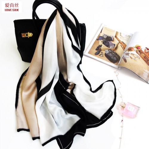 真絲絲巾女 新款春秋夏季人字紋薄款桑蠶絲長杭州絲綢圍巾披肩