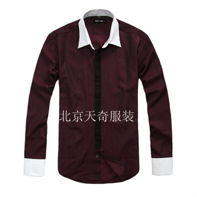 天奇男式襯衫定做高品質(zhì)男士長袖翻領(lǐng)條紋商務(wù)襯衫