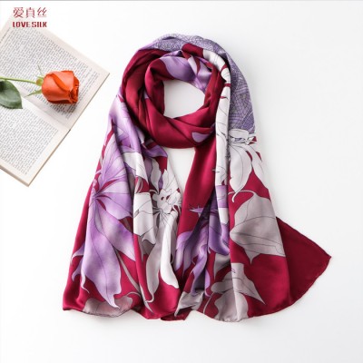 春夏真絲素縐緞長巾優雅氣質女士披肩桑蠶絲舒適圍巾