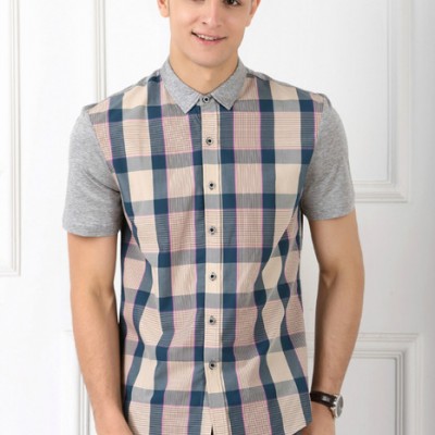 供應2014年夏季新款竹纖維男士休閑格子襯衫