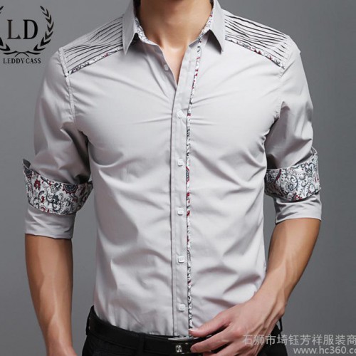 秋冬季新款男士純棉長袖英倫修身襯衫休閑長袖襯衣男修身代發(fā)