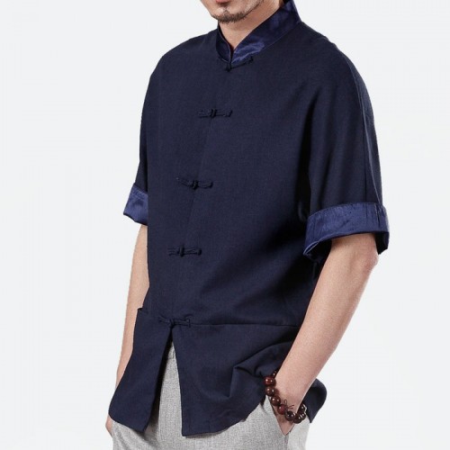 2016夏季新款唐裝漢服中式服休閑立領亞麻襯衫中國風短袖唐裝