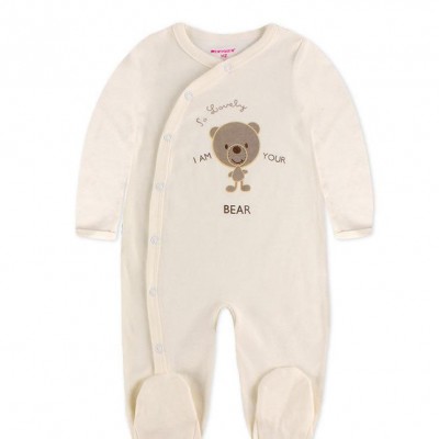Ins爆款春秋款新生兒男女童寶寶睡衣嬰兒連體衣偏襟純棉小熊爬服