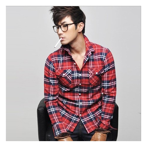 供應(yīng)男士格子襯衫 法蘭絨格子襯衣 純棉長袖 休閑襯衣