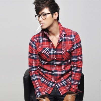 供應(yīng)男士格子襯衫 法蘭絨格子襯衣 純棉長袖 休閑襯衣