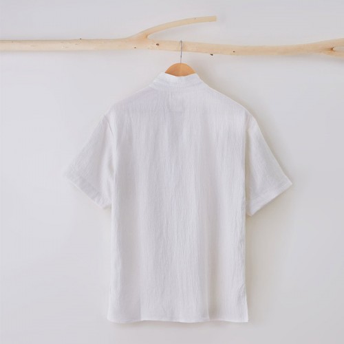 宸賢夏季新款休閑男襯衫亞麻男式襯衫青年唐裝男短袖上衣一件代發