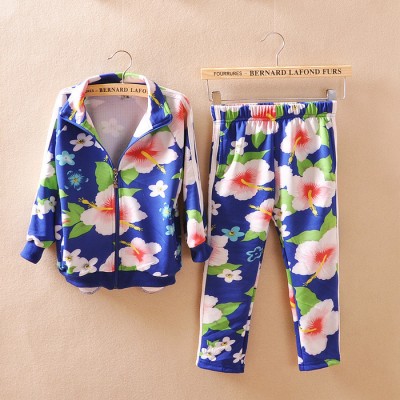 童裝春秋裝套裝 潮款藍底大花兒童男童休閑運動裝2件套童裝